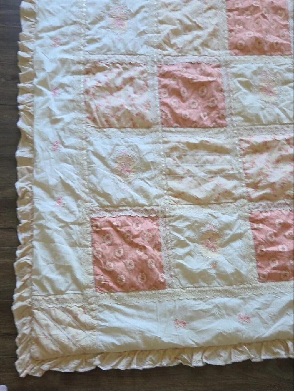 Vintage Classic Patchwork Pink and Cream Quilt Duvet Cover 86 × 78